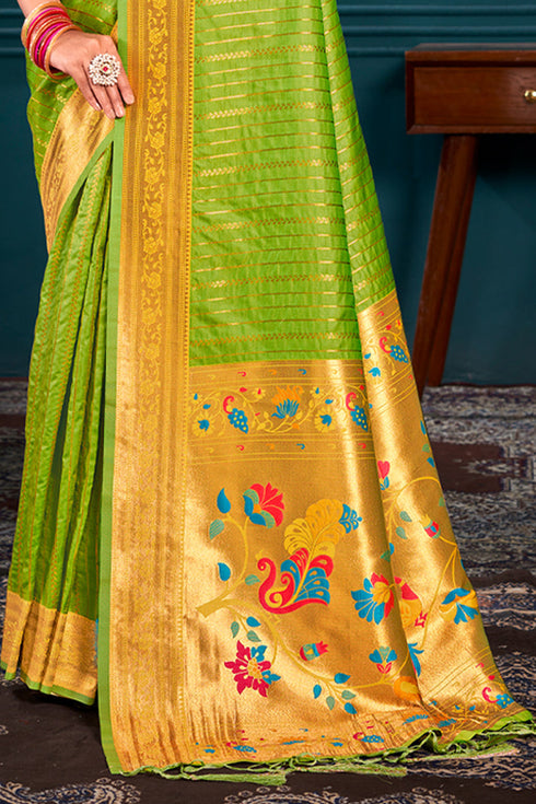 Deeva Sarees Light Green Paithani Silk Saree